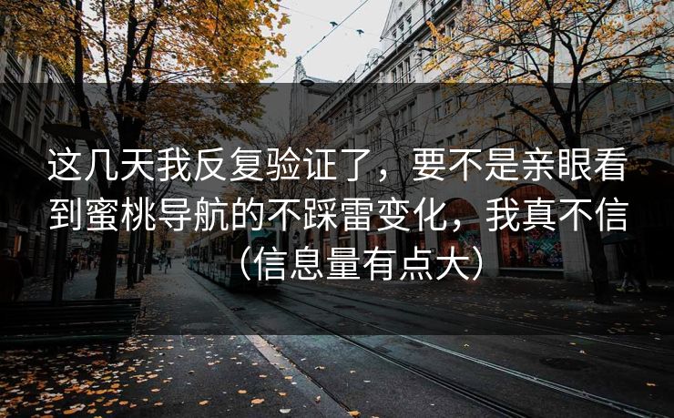 这几天我反复验证了，要不是亲眼看到蜜桃导航的不踩雷变化，我真不信（信息量有点大）