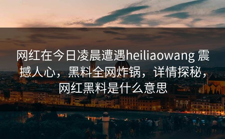 网红在今日凌晨遭遇heiliaowang 震撼人心，黑料全网炸锅，详情探秘，网红黑料是什么意思