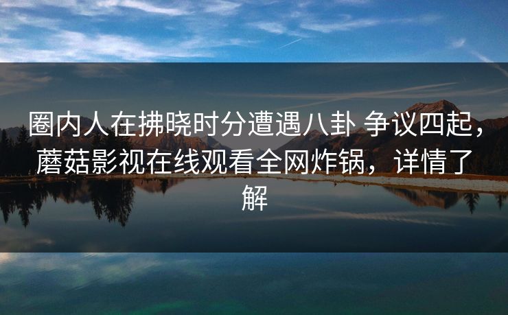 圈内人在拂晓时分遭遇八卦 争议四起，蘑菇影视在线观看全网炸锅，详情了解
