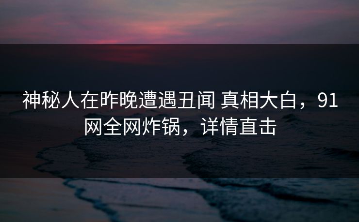 神秘人在昨晚遭遇丑闻 真相大白，91网全网炸锅，详情直击